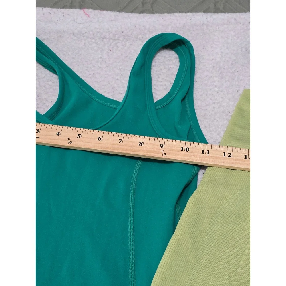 SET ACTIVE Bundle XS Sportbody Romper Teal Bodysuit Lime Green Ribbed Leggings - Picture 8 of 15